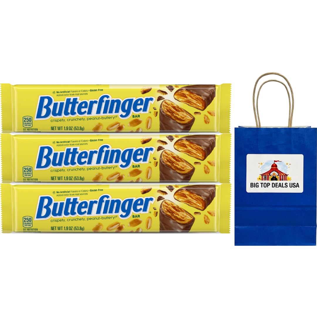 Butterfinger Full Size Candy Bars, Crispety crunchety peanut buttery Candy, 1.9 oz Bars, 3 Pack, Individually Wrapped