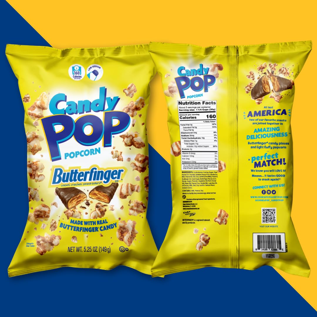 Candy Pop Butterfinger Candy Coated Popcorn (5.25oz bags, 3-Pack)