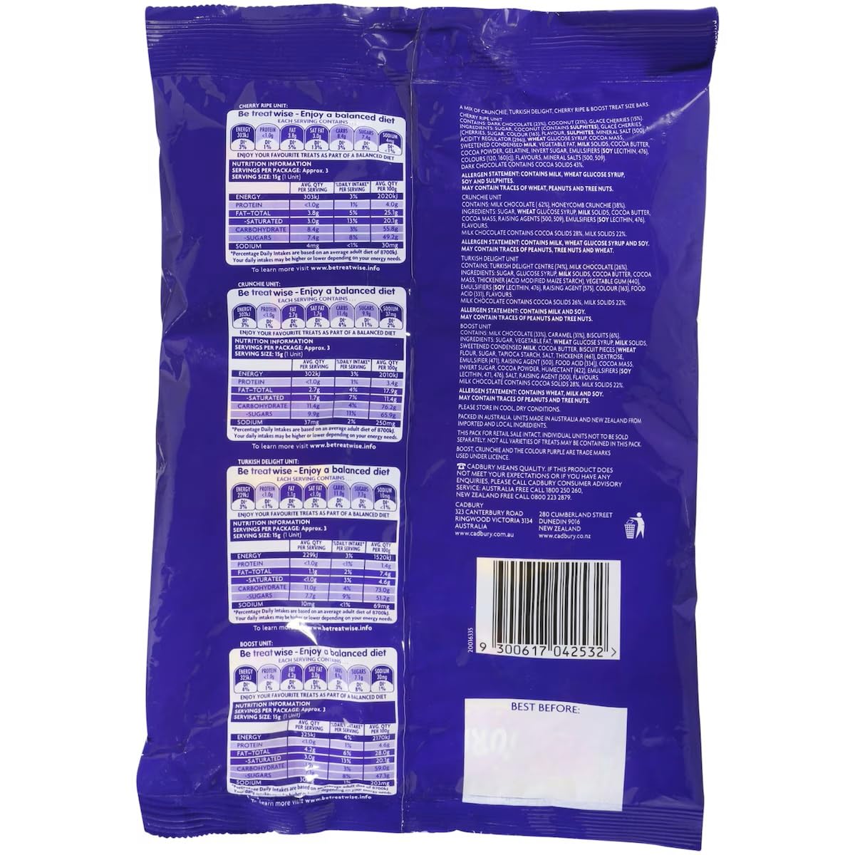 Cadbury Special Treats Chocolate Share Pack – 12 Assorted Treats (180g) – Includes Crunchie, Cherry Ripe, Turkish Delight, Boost – Made in Australia