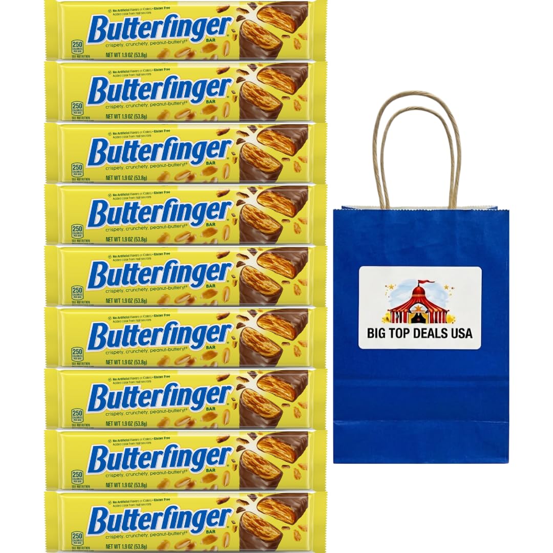 Butterfinger Full Size Candy Bars, Crispety crunchety peanut buttery Candy, 1.9 oz Bars, 9 Pack, Individually Wrapped