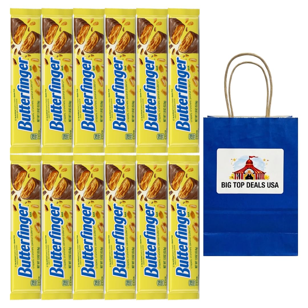 Butterfinger Full Size Candy Bars, Crispety crunchety peanut buttery Candy, 1.9 oz Bars, 12 Pack, Individually Wrapped