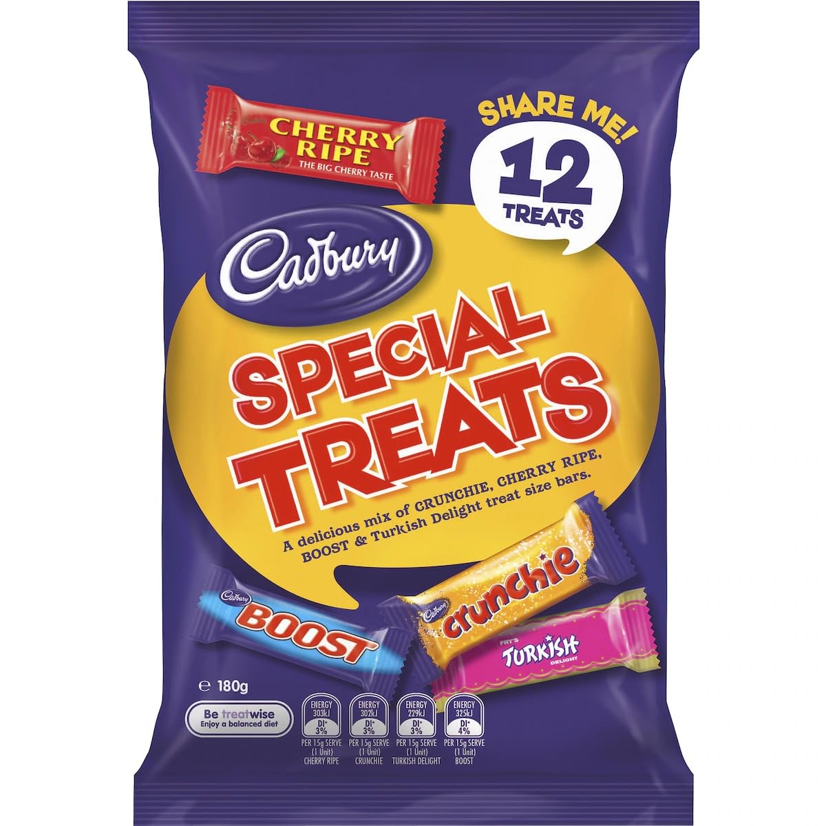 Cadbury Special Treats Chocolate Share Pack – 12 Assorted Treats (180g) – Includes Crunchie, Cherry Ripe, Turkish Delight, Boost – Made in Australia