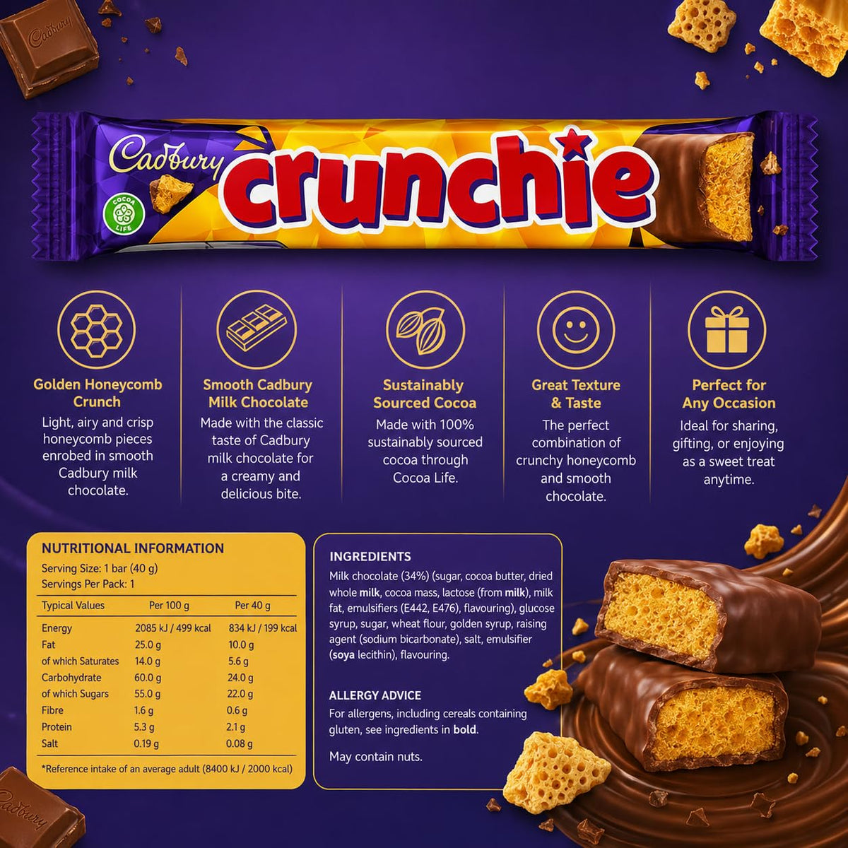 Cadbury Crunchie Chocolate Bar 4pk (Pack of 1)