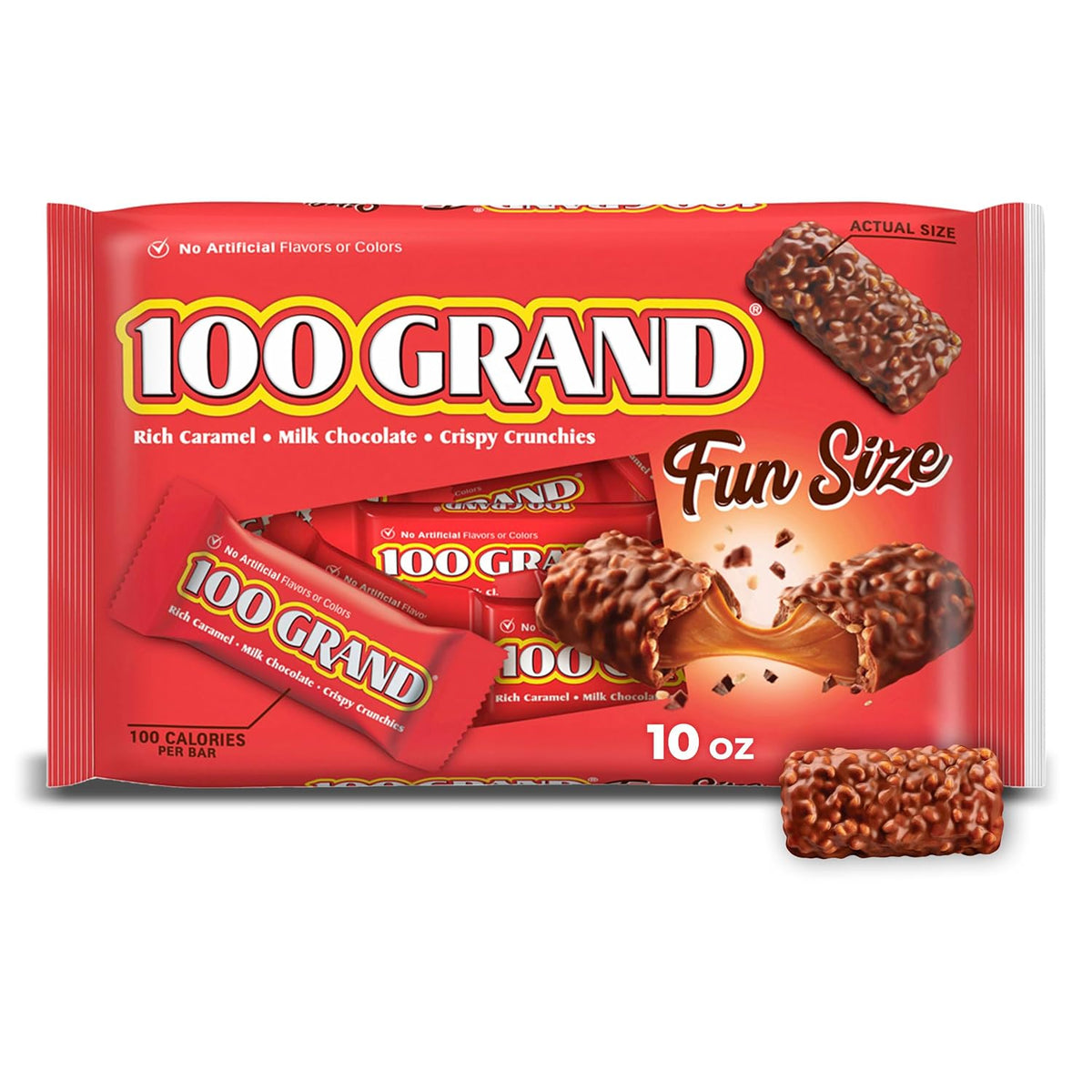 100 Grand Fun Size Chocolate Candy Bars, Milk Chocolate, Caramel, 10 Oz