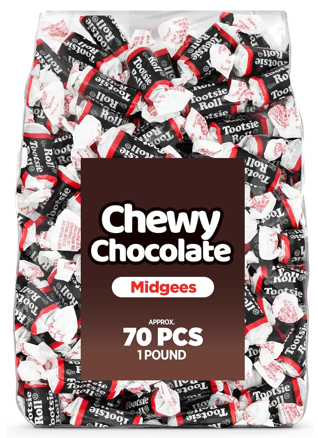 Chewy Chocolate Midgees Candy – 1 LB Bulk Bag Approx. 70 Pcs
