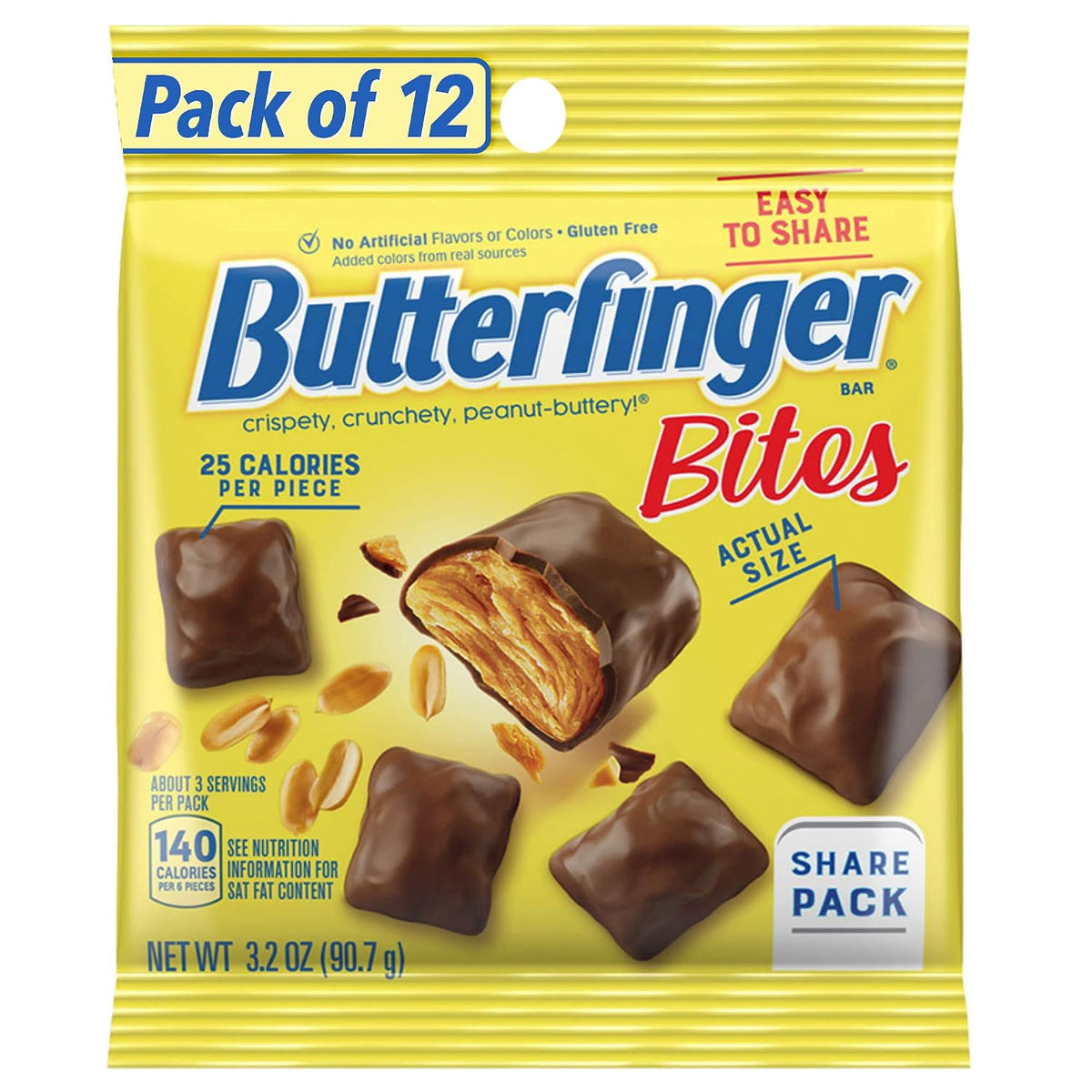 Butterfinger Bite-Sized Peanut-Buttery Chocolate-y Candy Bars, Perfect Easter Egg Basket Stuffers, 3.2 Ounce Bag (Pack of 12)