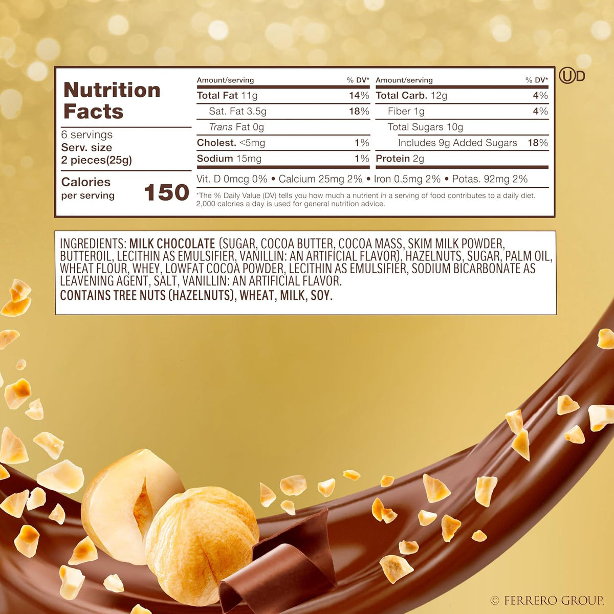 Ferrero Rocher Chocolate, Hazelnut Milk Chocolates, 12 Ct, 5.3 oz