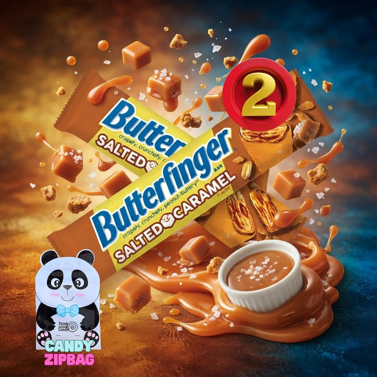 Butter Salted Caramel Finger Candy, Pack of 2, Extra Value 3.7oz Each Bar