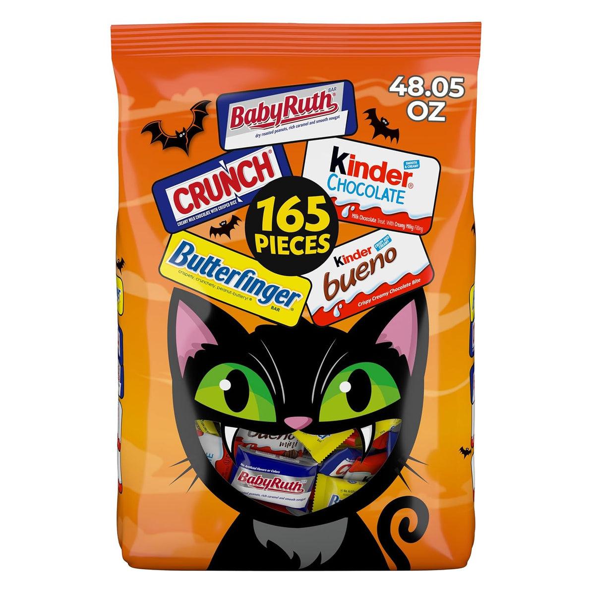 Butterfinger, CRUNCH, Baby Ruth, Kinder Bueno and Kinder Chocolate, Minis Assorted Halloween Candy Bag, 165 Count, 48.05 oz