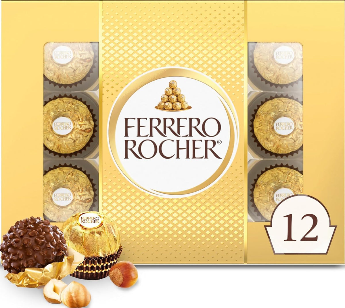 Ferrero Rocher Chocolate, Hazelnut Milk Chocolates, 12 Ct, 5.3 oz